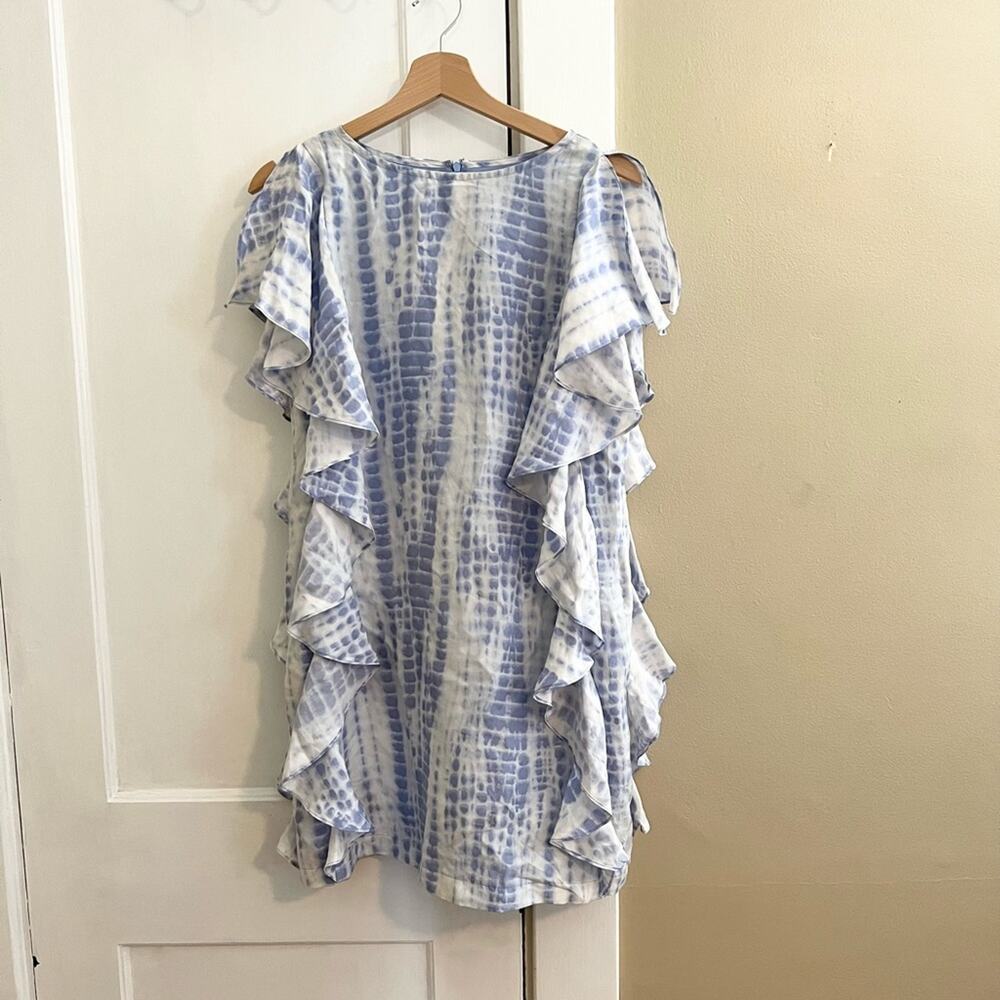 Michael Kors dress indigo blue and white dyed flutter sleeve silk